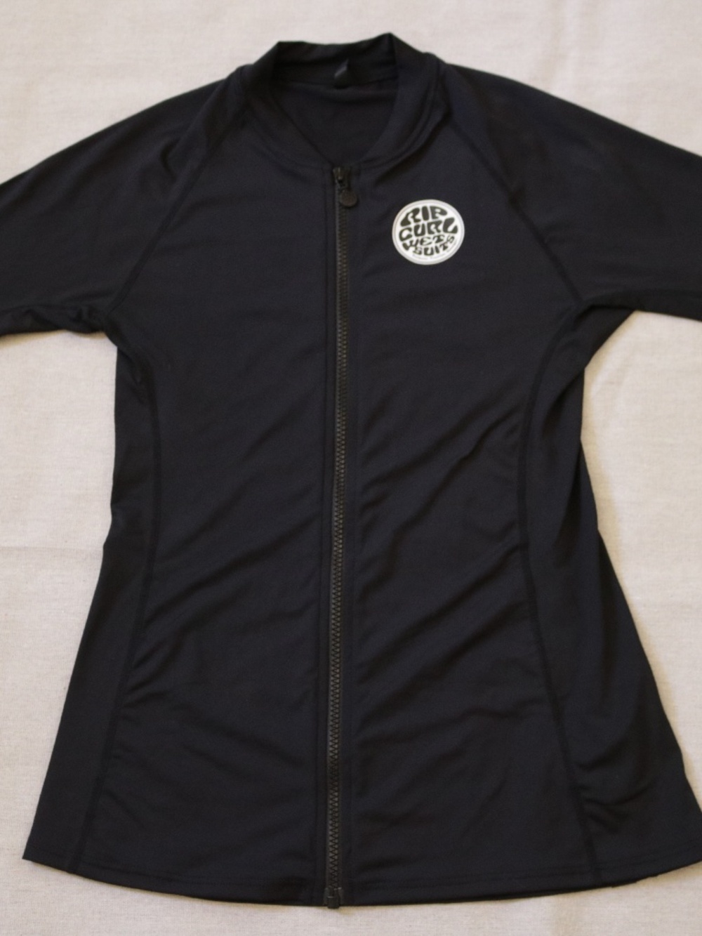Rip Curl Girls Rash Guard Swim Top Size 10/S Black Zip Front UPF 50+ EUC
